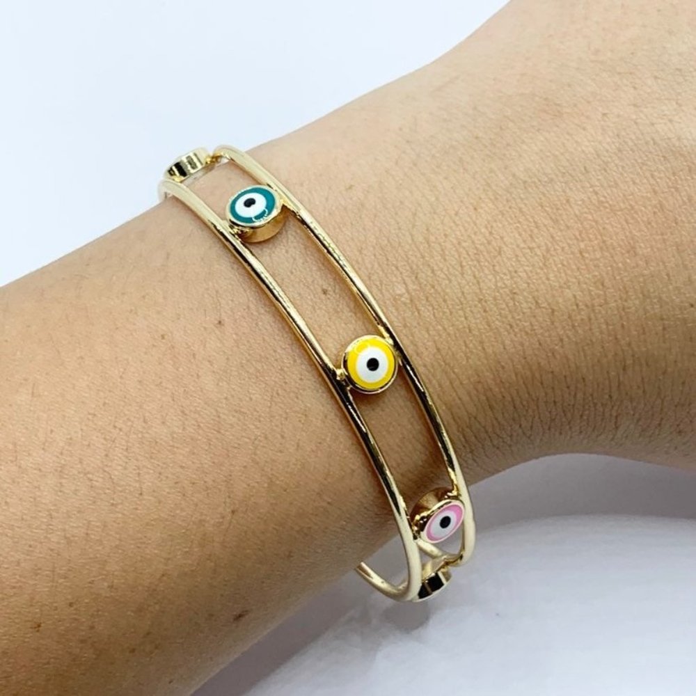 Gold bracelet, EVIL EYE bracelet, Gold filled Bangle, Adjustable Bange, Pulsera